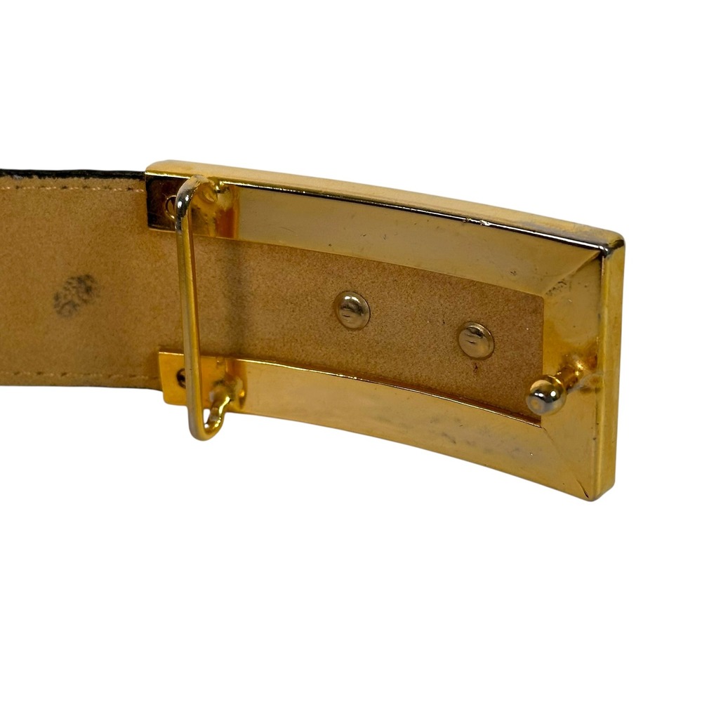 Renzo Paris‎ Mens Belt US 36-38 Croc Embossed Calfskin Black Gold Buckle France - Picture 5 of 7